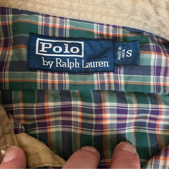 Vintage 1990s Polo Country Authentic Dry Goods Plaid Elbow Patch Button Down - Picture 3 of 8